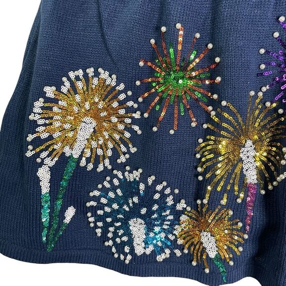 Queen of Sparkles Navy Blue Fireworks Knit Skirt Fourth of July Small - Picture 9 of 10